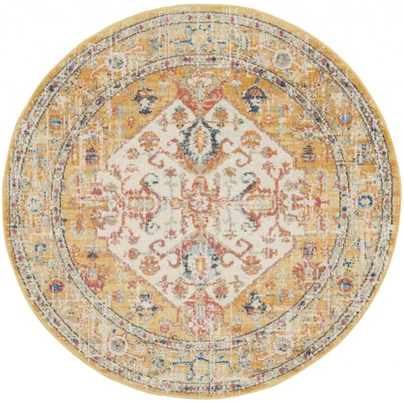 Palacedesigns 4 ft. Round Ivory & Yellow Center Medallion Area Rug PA3645140